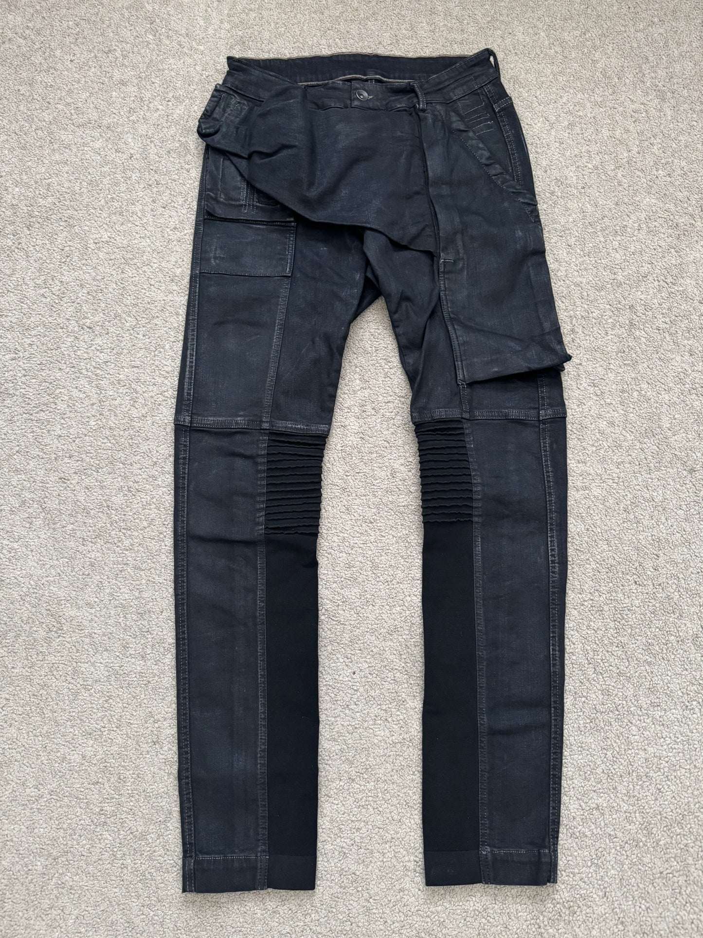 FW16 Rick Owens DRKSHDW Matte Waxed Memphis Biker Denim Jeans