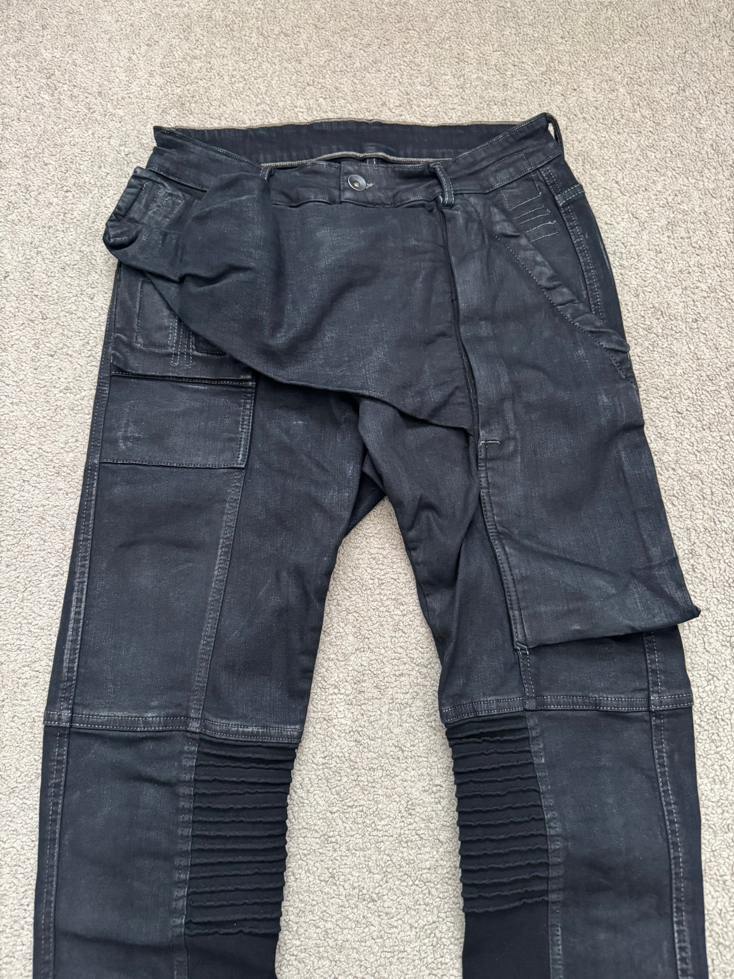 FW16 Rick Owens DRKSHDW Matte Waxed Memphis Biker Denim Jeans