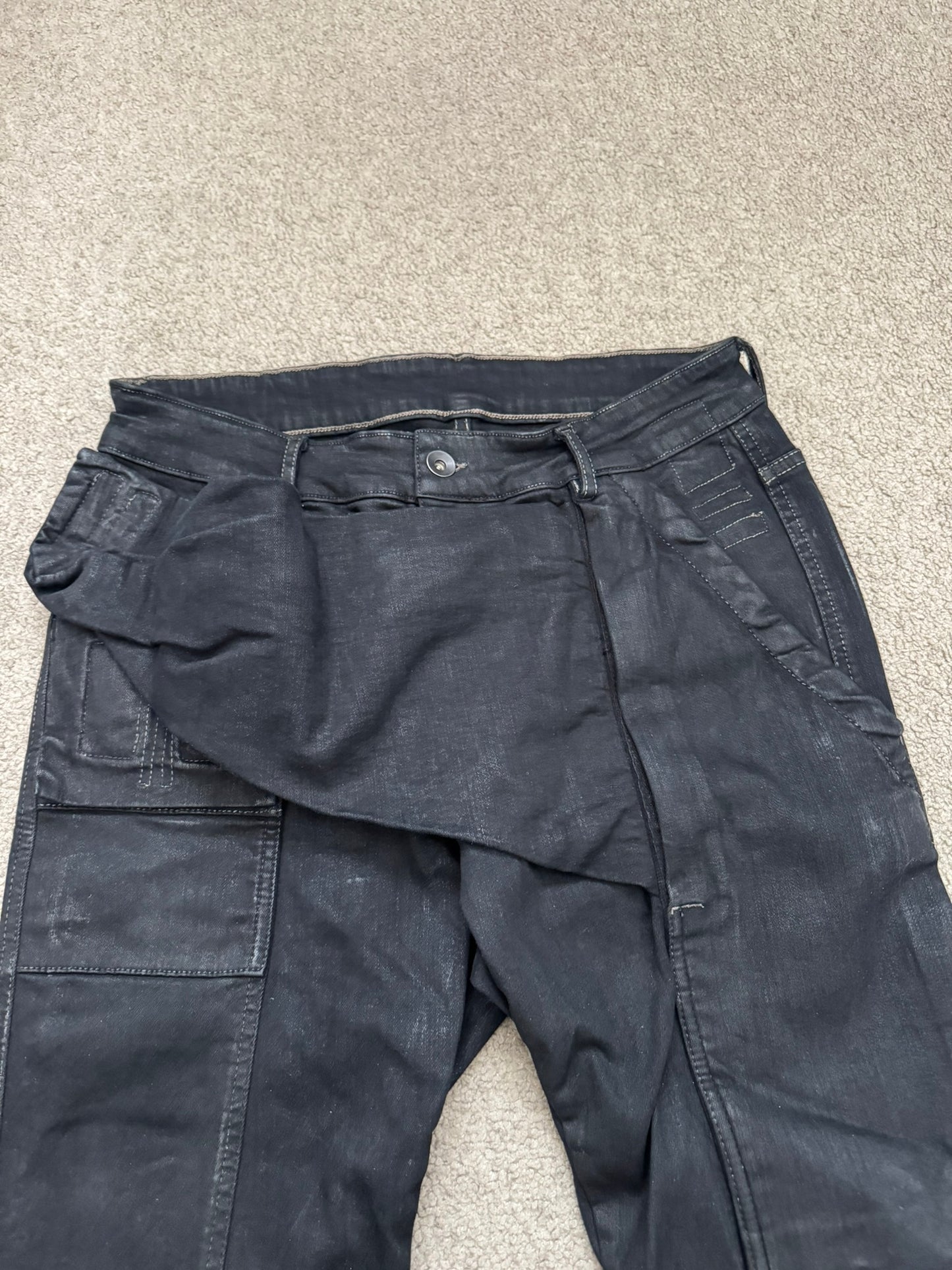 FW16 Rick Owens DRKSHDW Matte Waxed Memphis Biker Denim Jeans