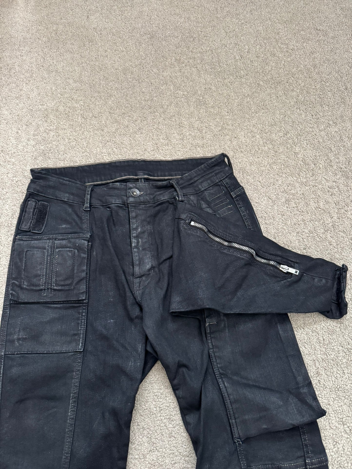 FW16 Rick Owens DRKSHDW Matte Waxed Memphis Biker Denim Jeans