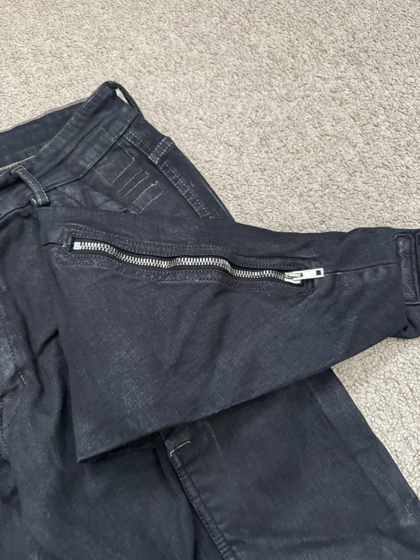 FW16 Rick Owens DRKSHDW Matte Waxed Memphis Biker Denim Jeans