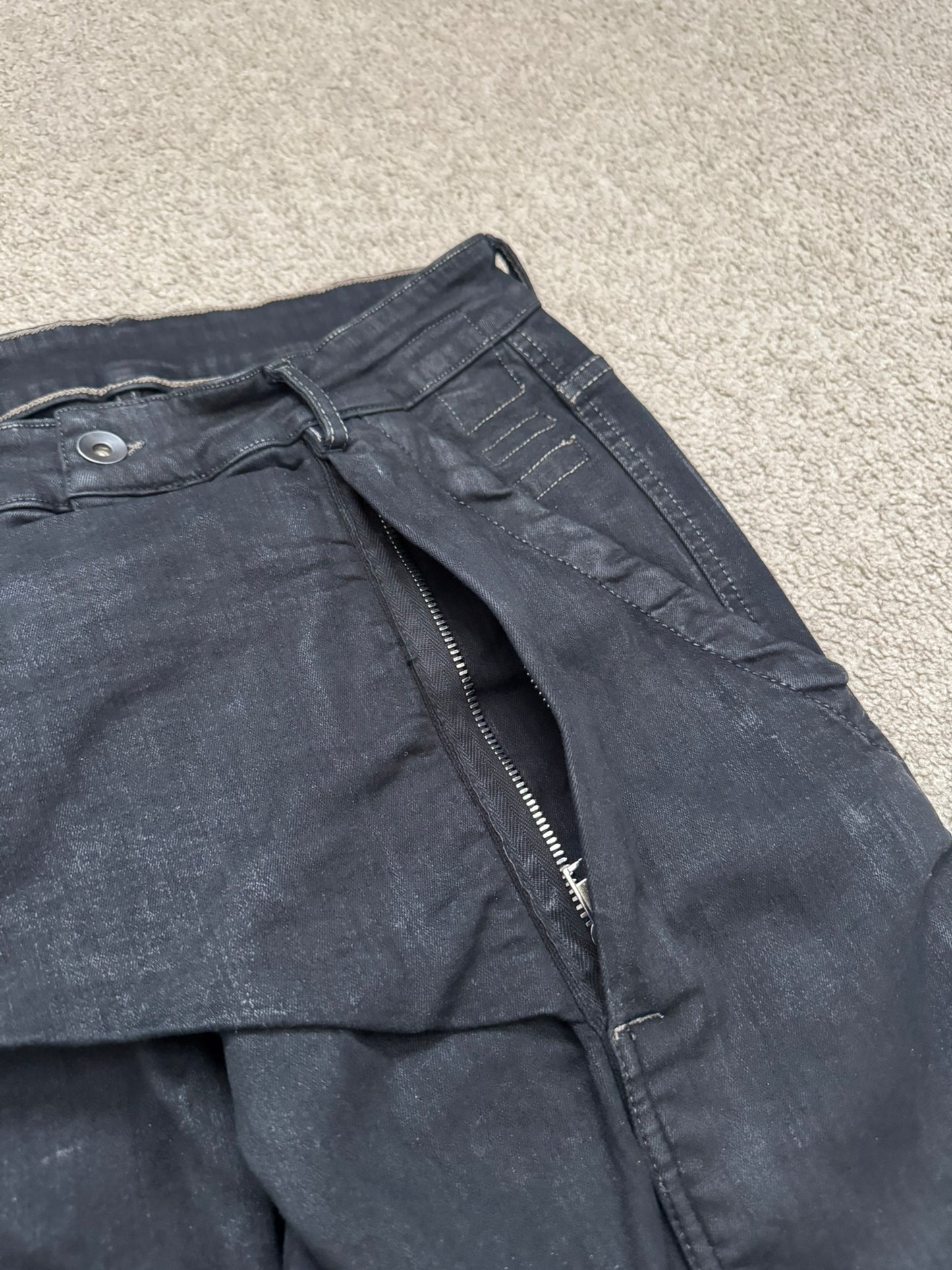 FW16 Rick Owens DRKSHDW Matte Waxed Memphis Biker Denim Jeans
