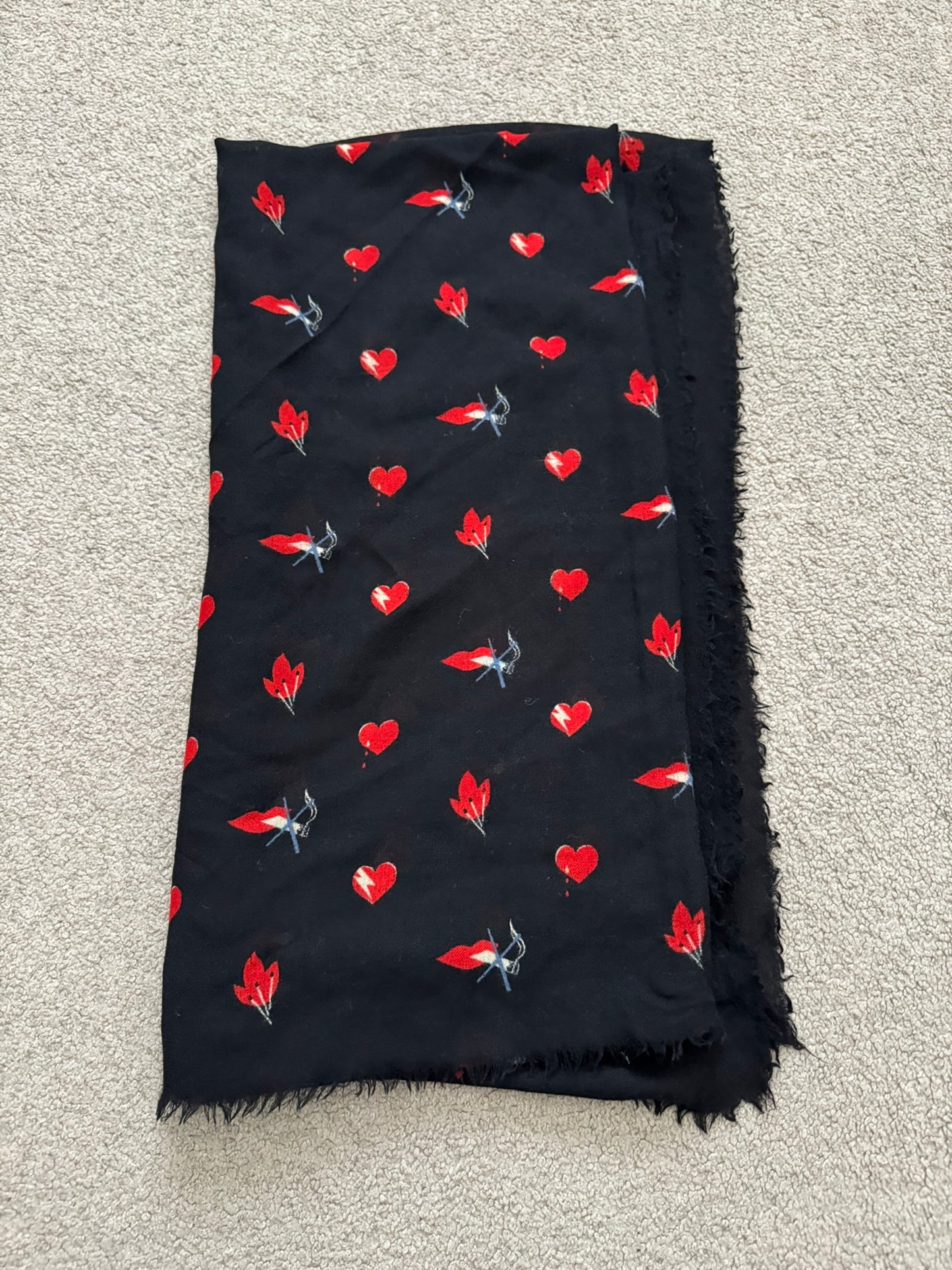 FW17 Saint Laurent Paris No Smoking/Hearts/Floral Wool Scarf