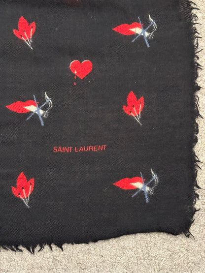 FW17 Saint Laurent Paris No Smoking/Hearts/Floral Wool Scarf