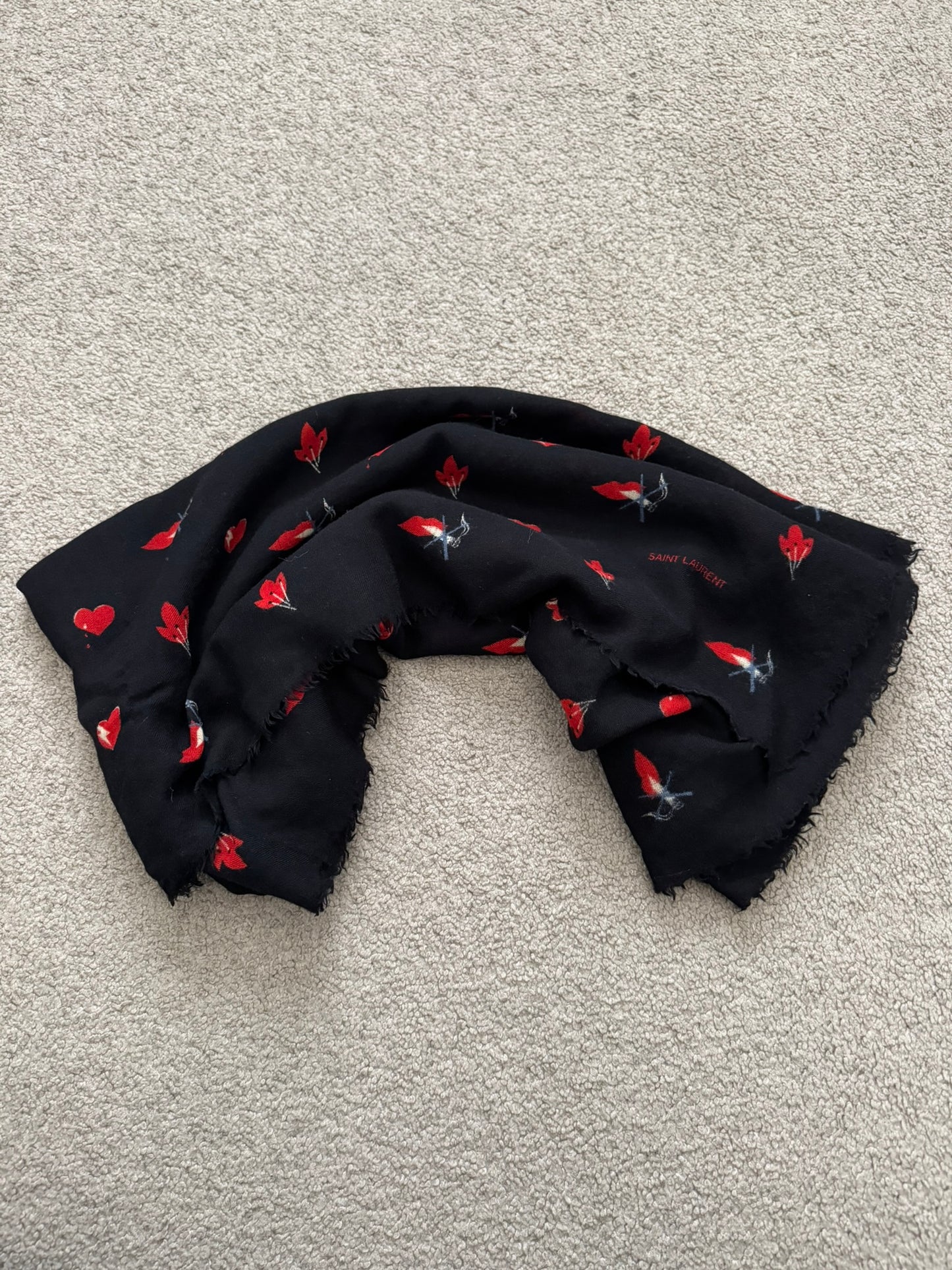 FW17 Saint Laurent Paris No Smoking/Hearts/Floral Wool Scarf