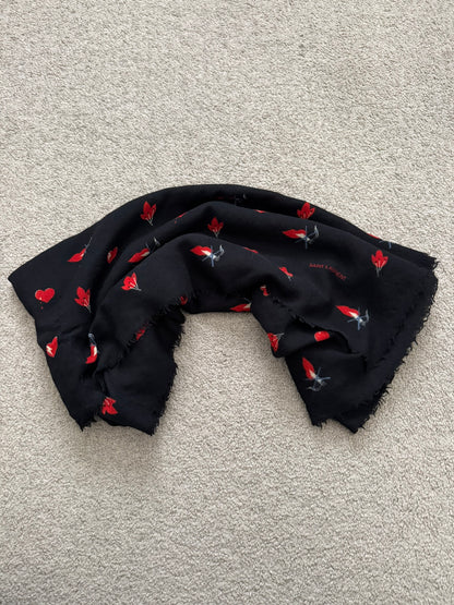 FW17 Saint Laurent Paris No Smoking/Hearts/Floral Wool Scarf