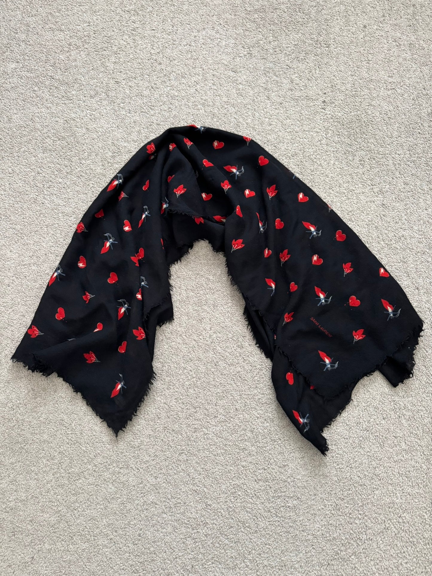 FW17 Saint Laurent Paris No Smoking/Hearts/Floral Wool Scarf