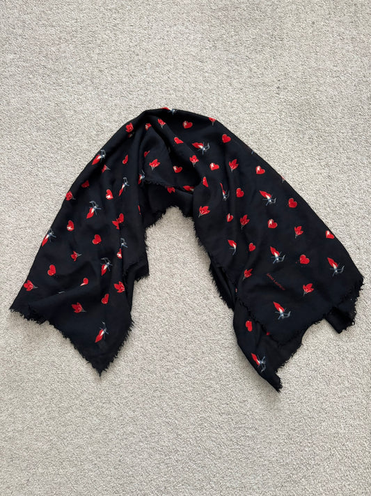 FW17 Saint Laurent Paris No Smoking/Hearts/Floral Wool Scarf