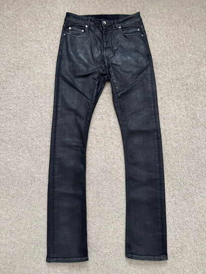 SS25 Rick Owens DRKSHDW Black Waxed Detroit Cut Denim Jeans
