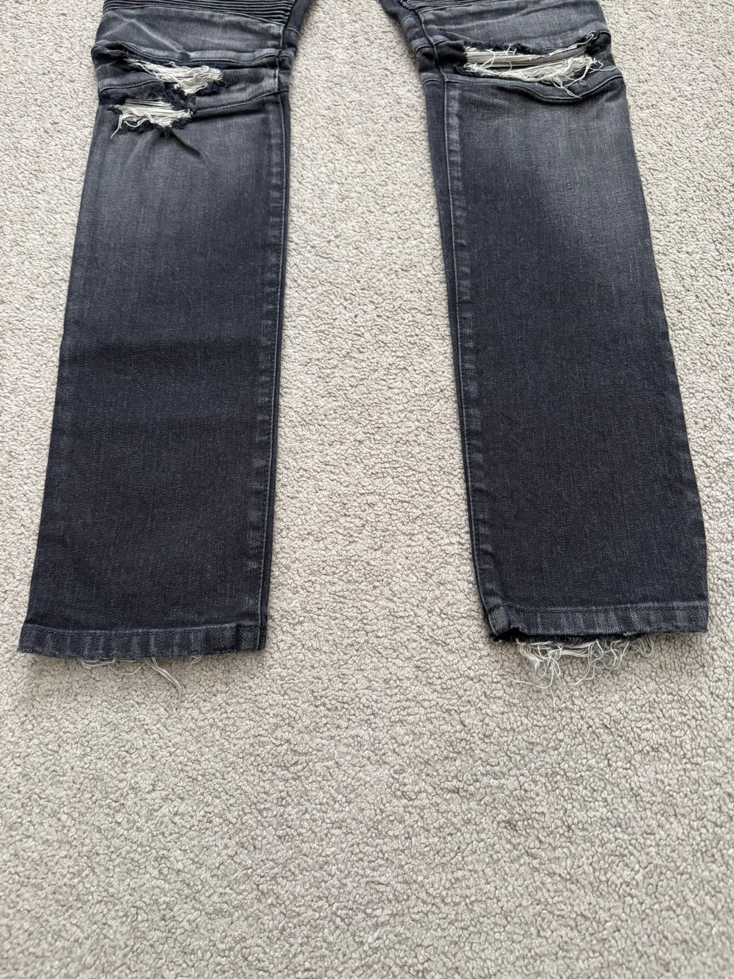 Balmain by Olivier Rousteing Distressed Zip Biker Denim Jeans
