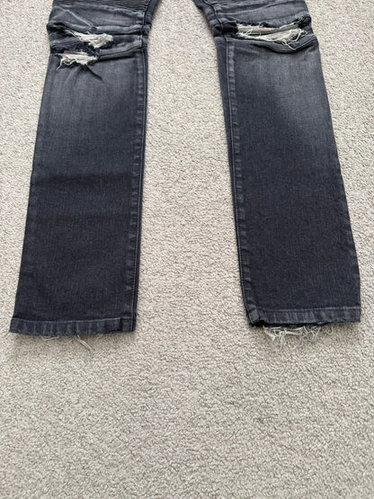 Balmain by Olivier Rousteing Distressed Zip Biker Denim Jeans
