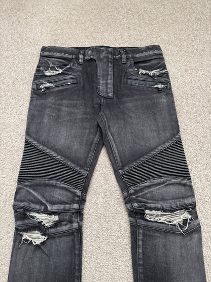 Balmain by Olivier Rousteing Distressed Zip Biker Denim Jeans
