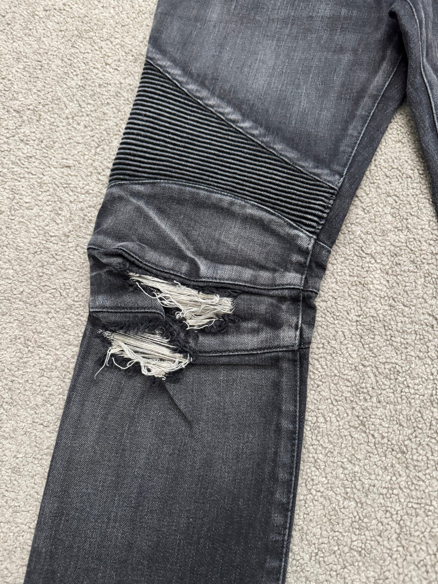 Balmain by Olivier Rousteing Distressed Zip Biker Denim Jeans