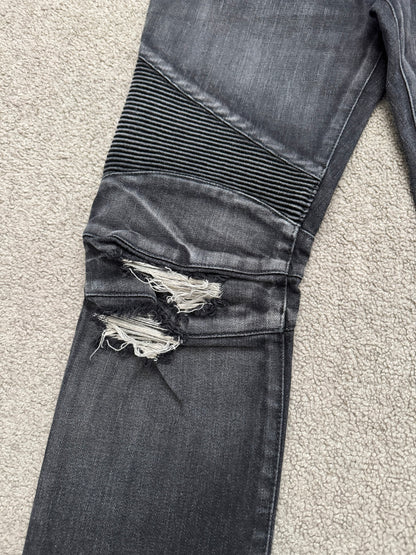 Balmain by Olivier Rousteing Distressed Zip Biker Denim Jeans