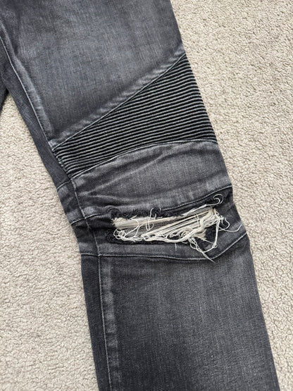 Balmain by Olivier Rousteing Distressed Zip Biker Denim Jeans