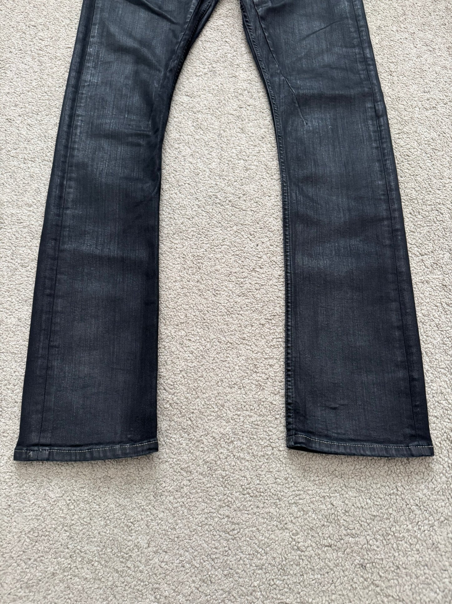 SS25 Rick Owens DRKSHDW Black Waxed Detroit Cut Denim Jeans