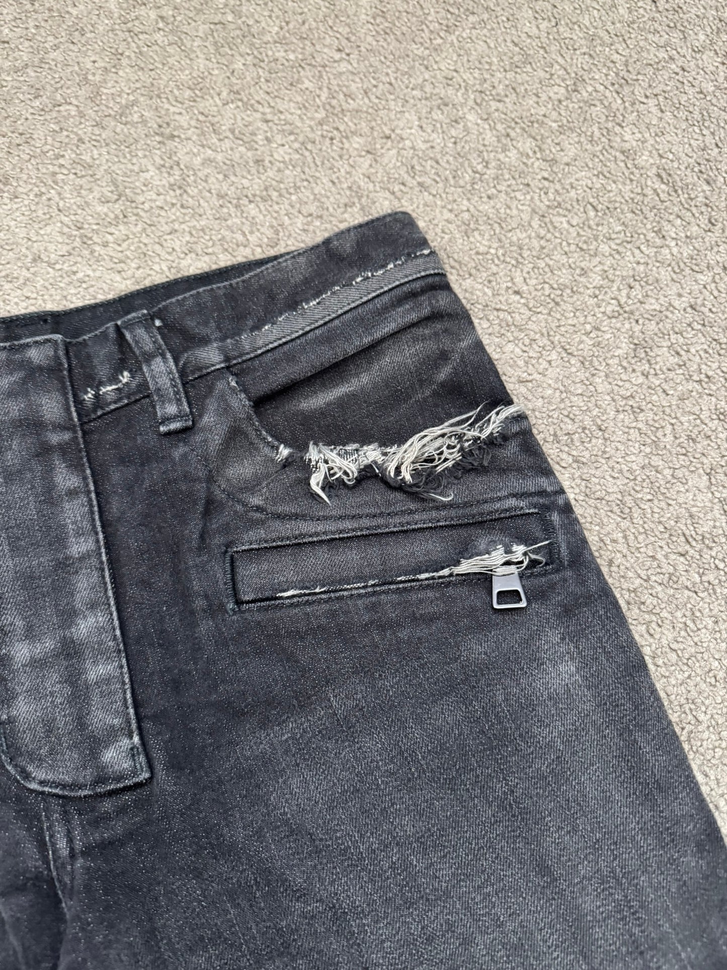 Balmain by Olivier Rousteing Distressed Zip Biker Denim Jeans