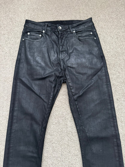 SS25 Rick Owens DRKSHDW Black Waxed Detroit Cut Denim Jeans