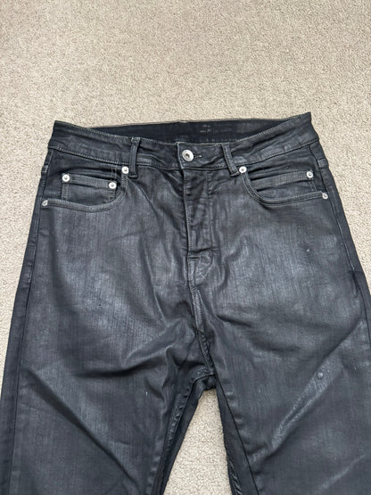 SS25 Rick Owens DRKSHDW Black Waxed Detroit Cut Denim Jeans