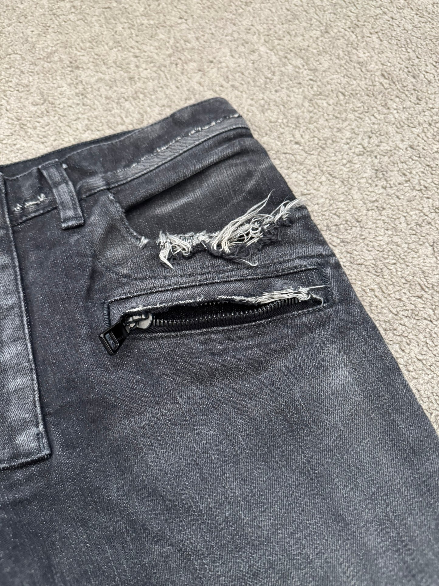Balmain by Olivier Rousteing Distressed Zip Biker Denim Jeans