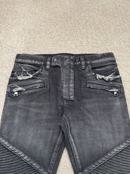 Balmain by Olivier Rousteing Distressed Zip Biker Denim Jeans