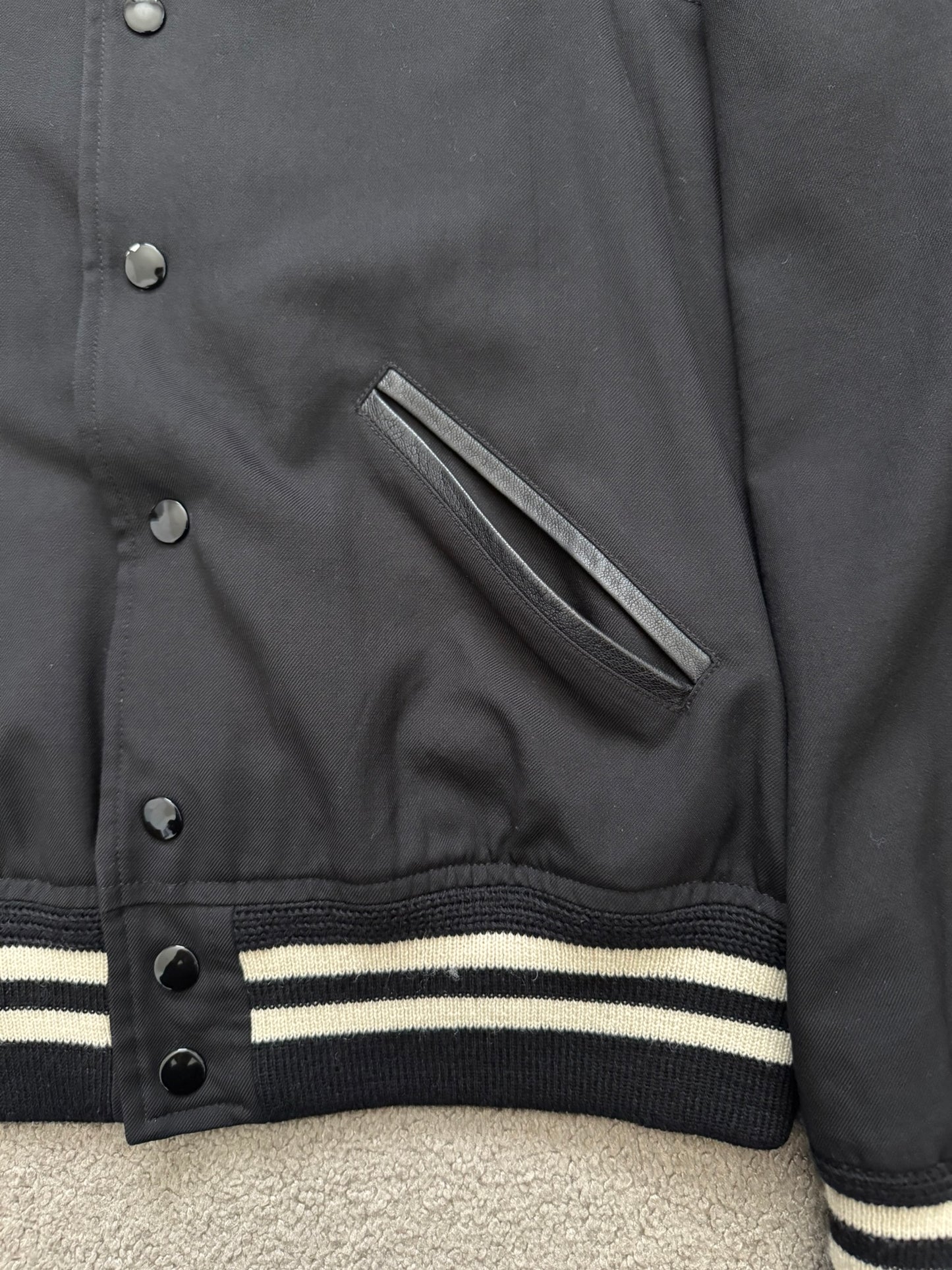 FW14 Saint Laurent by Hedi Slimane Teddy Varsity Bomber Jacket