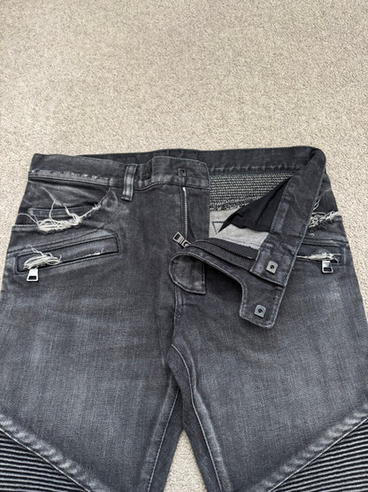 Balmain by Olivier Rousteing Distressed Zip Biker Denim Jeans