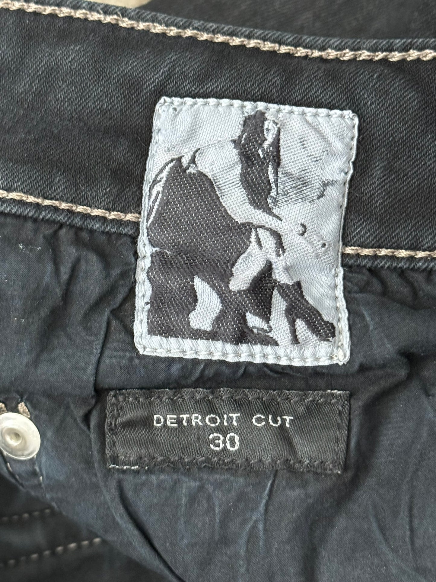 SS25 Rick Owens DRKSHDW Black Waxed Detroit Cut Denim Jeans