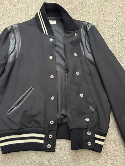 FW14 Saint Laurent by Hedi Slimane Teddy Varsity Bomber Jacket
