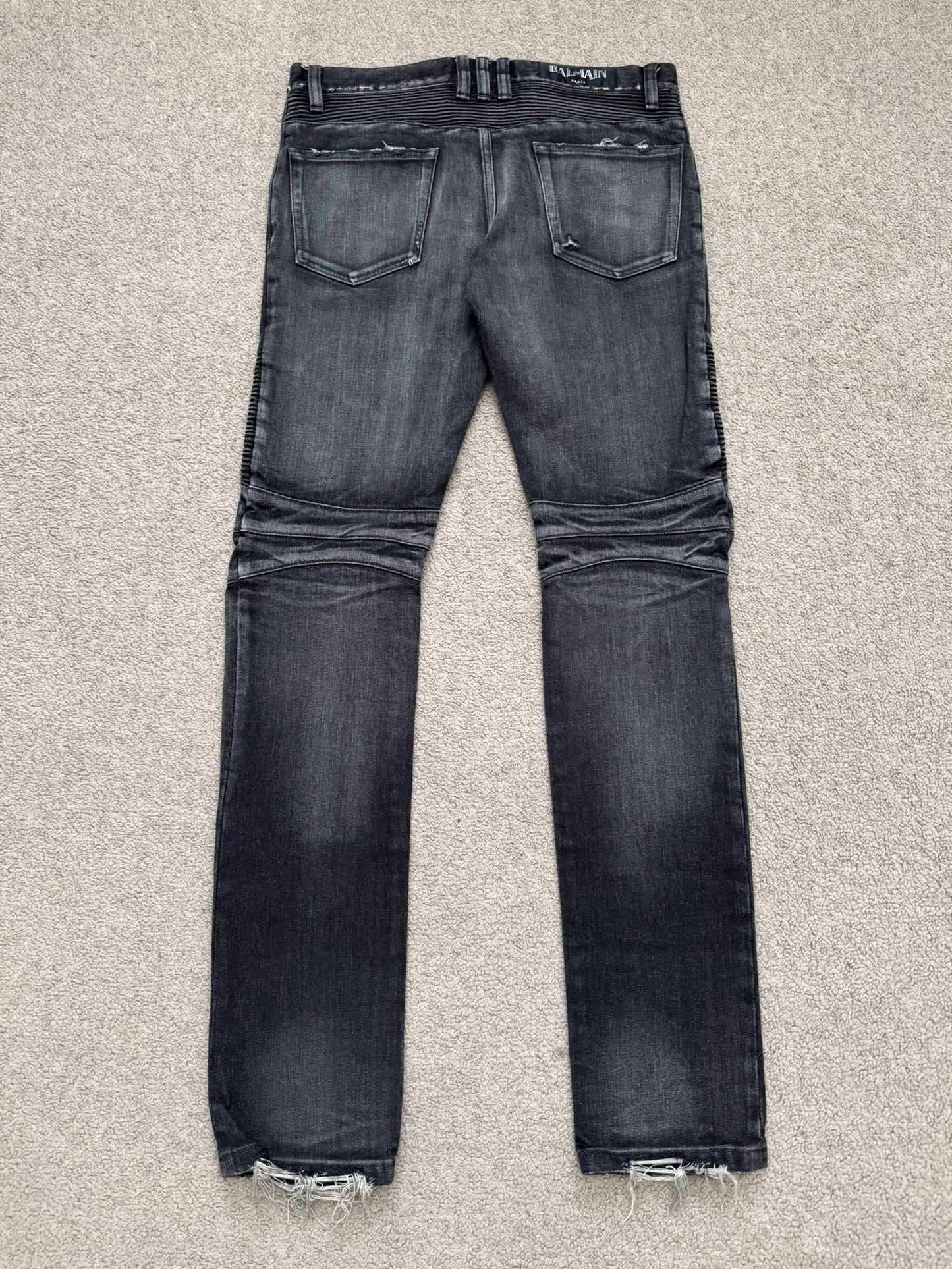 Balmain by Olivier Rousteing Distressed Zip Biker Denim Jeans