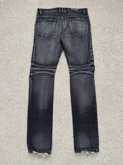 Balmain by Olivier Rousteing Distressed Zip Biker Denim Jeans