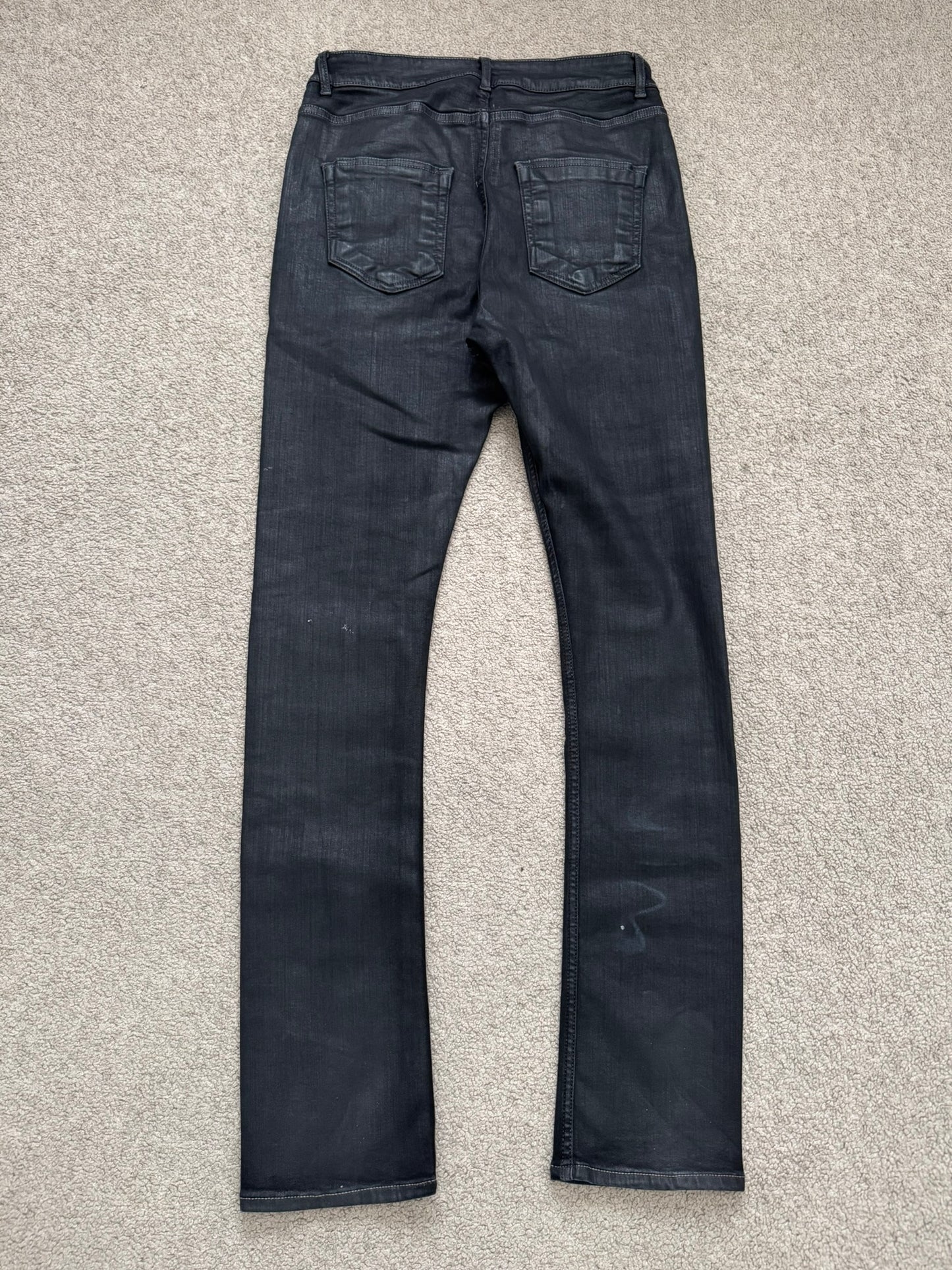 SS25 Rick Owens DRKSHDW Black Waxed Detroit Cut Denim Jeans