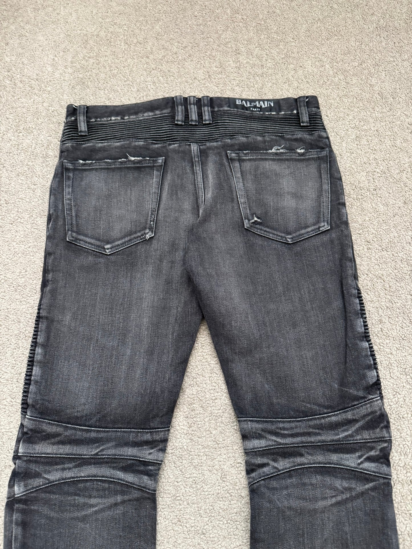 Balmain by Olivier Rousteing Distressed Zip Biker Denim Jeans