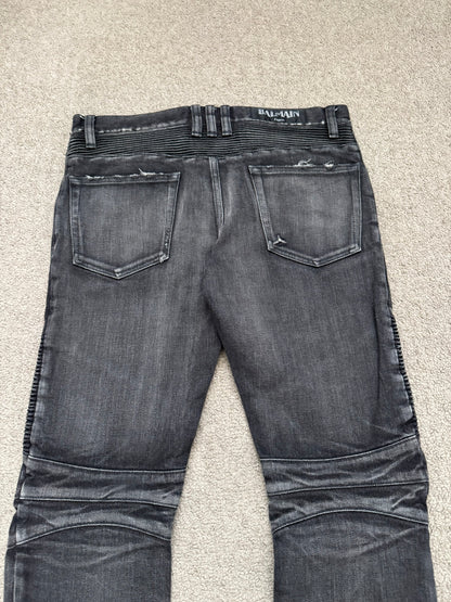 Balmain by Olivier Rousteing Distressed Zip Biker Denim Jeans