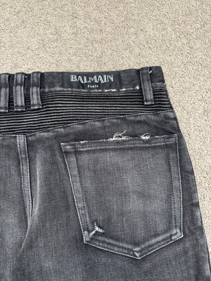 Balmain by Olivier Rousteing Distressed Zip Biker Denim Jeans