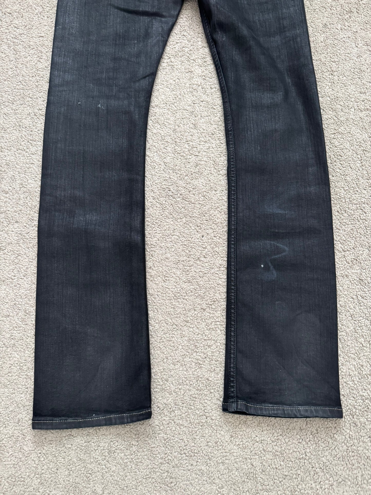 SS25 Rick Owens DRKSHDW Black Waxed Detroit Cut Denim Jeans