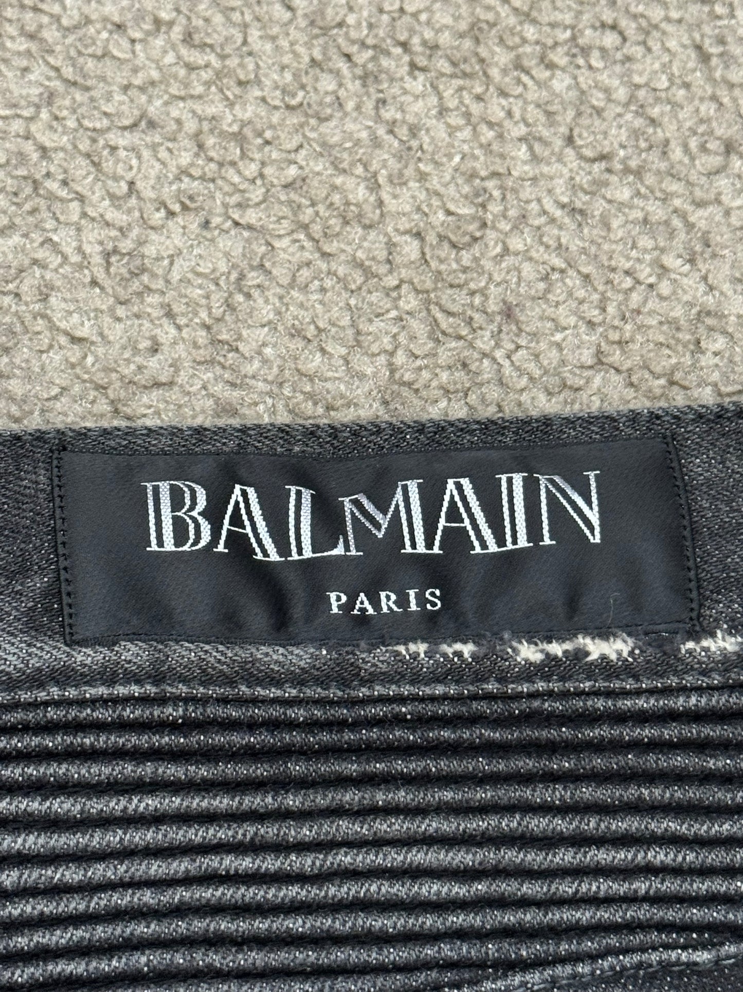 Balmain by Olivier Rousteing Distressed Zip Biker Denim Jeans