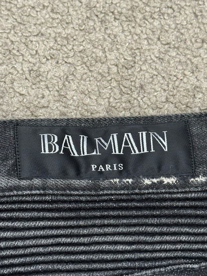 Balmain by Olivier Rousteing Distressed Zip Biker Denim Jeans