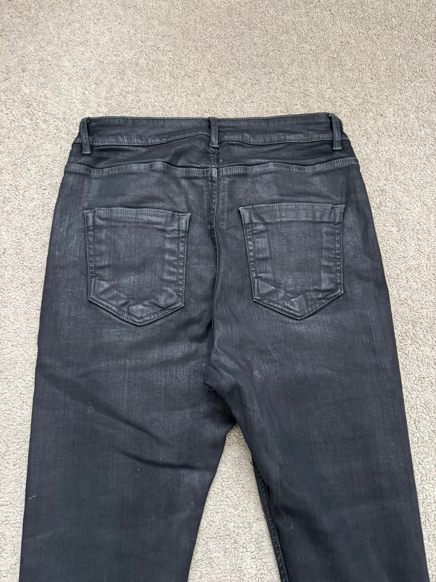 SS25 Rick Owens DRKSHDW Black Waxed Detroit Cut Denim Jeans
