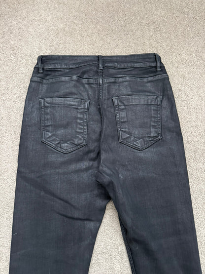 SS25 Rick Owens DRKSHDW Black Waxed Detroit Cut Denim Jeans
