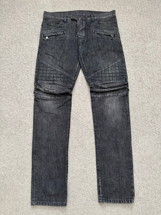 FW12 Balmain by Olivier Rousteing Quilted Zip Biker Denim Jeans