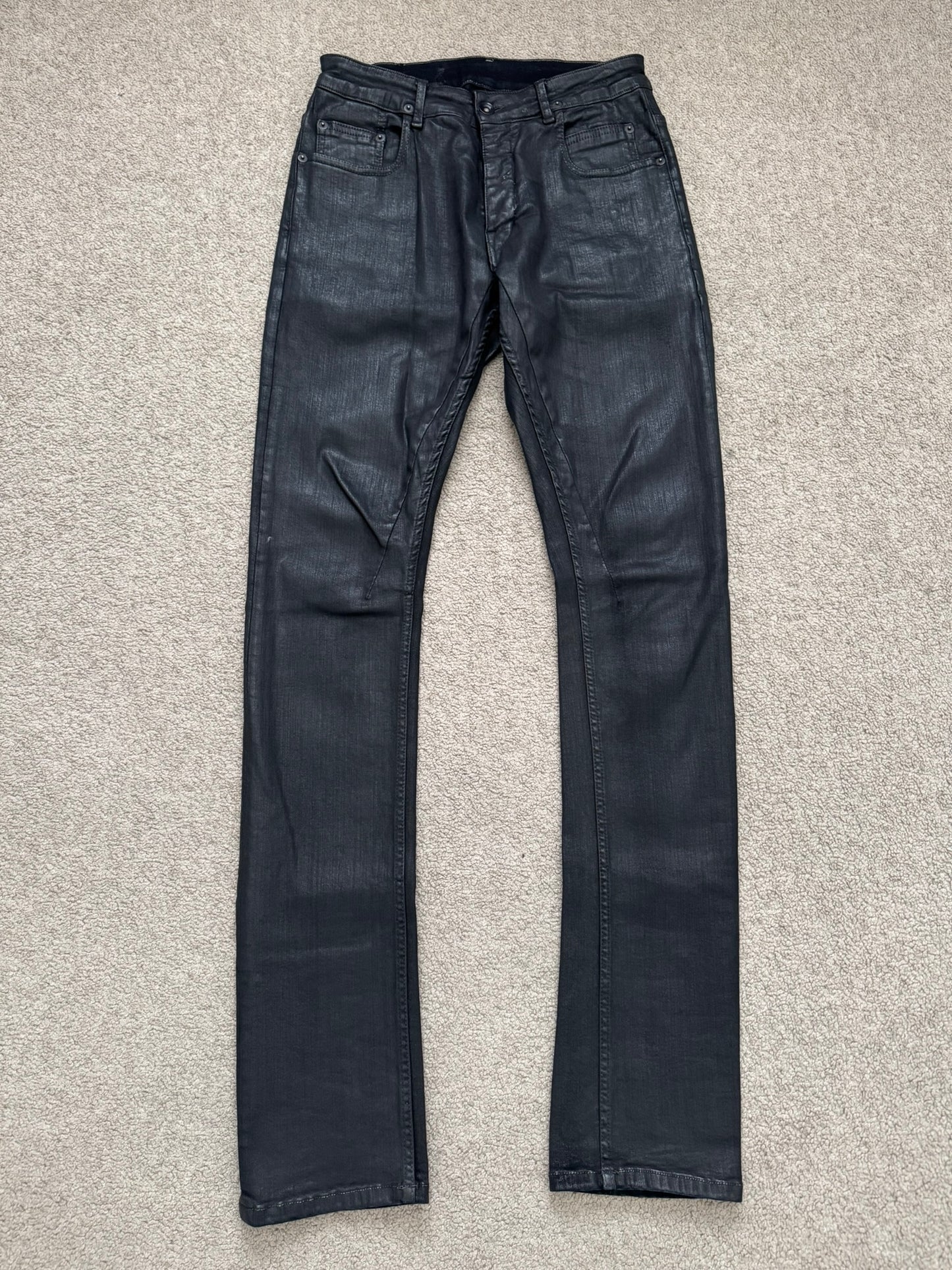 SS17 Rick Owens DRKSHDW Black Waxed Detroit Cut Denim Jeans