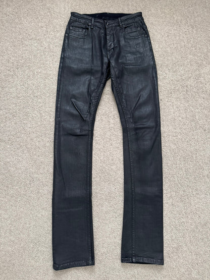 SS17 Rick Owens DRKSHDW Black Waxed Detroit Cut Denim Jeans