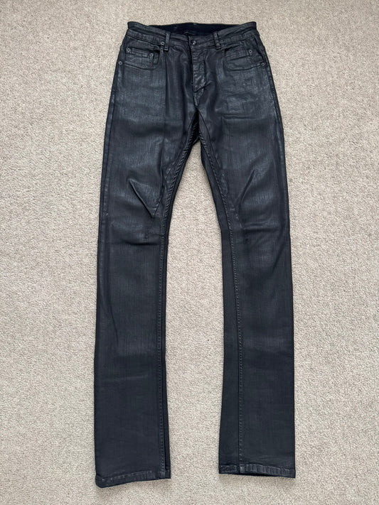 SS17 Rick Owens DRKSHDW Black Waxed Detroit Cut Denim Jeans