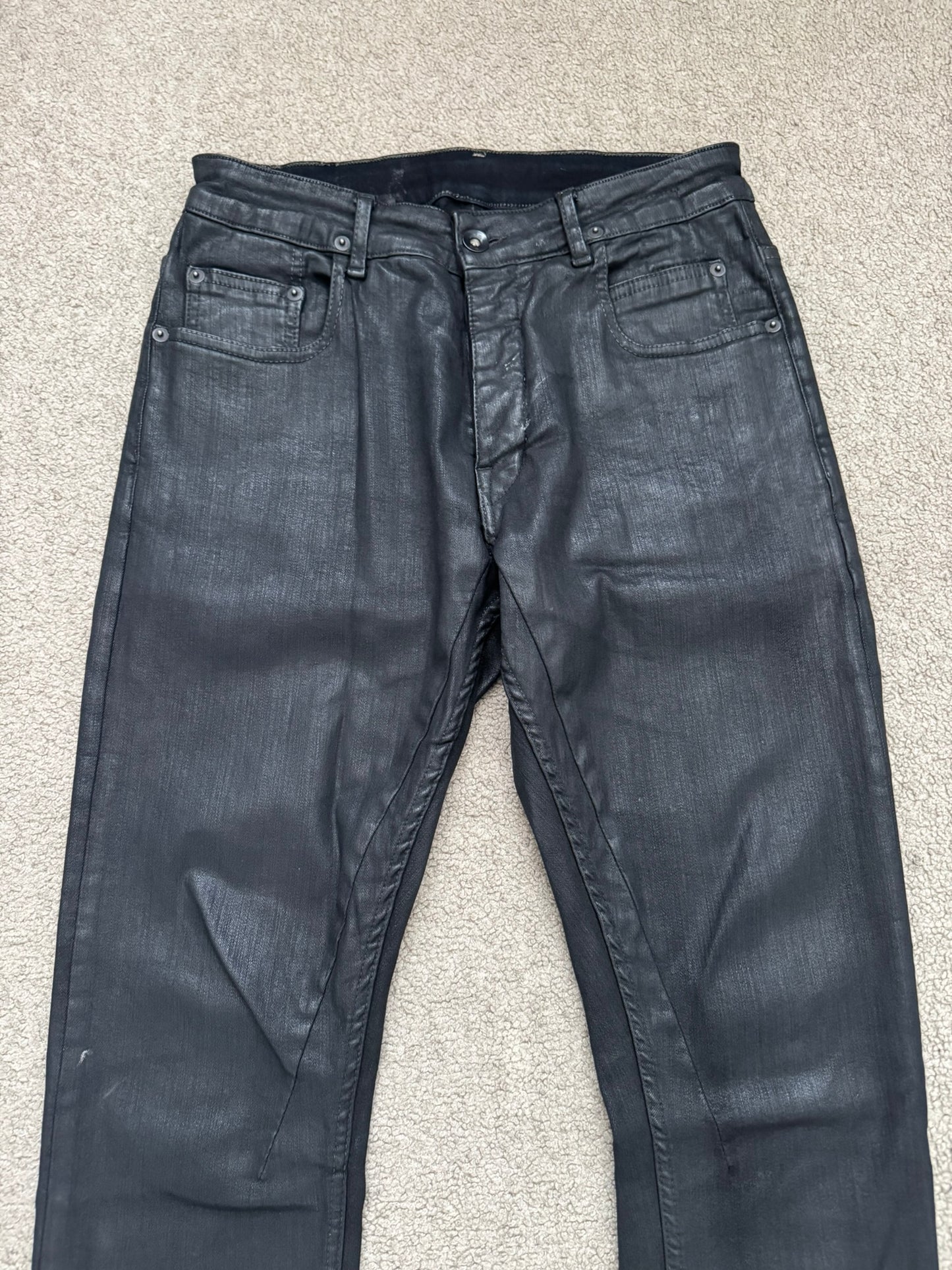 SS17 Rick Owens DRKSHDW Black Waxed Detroit Cut Denim Jeans