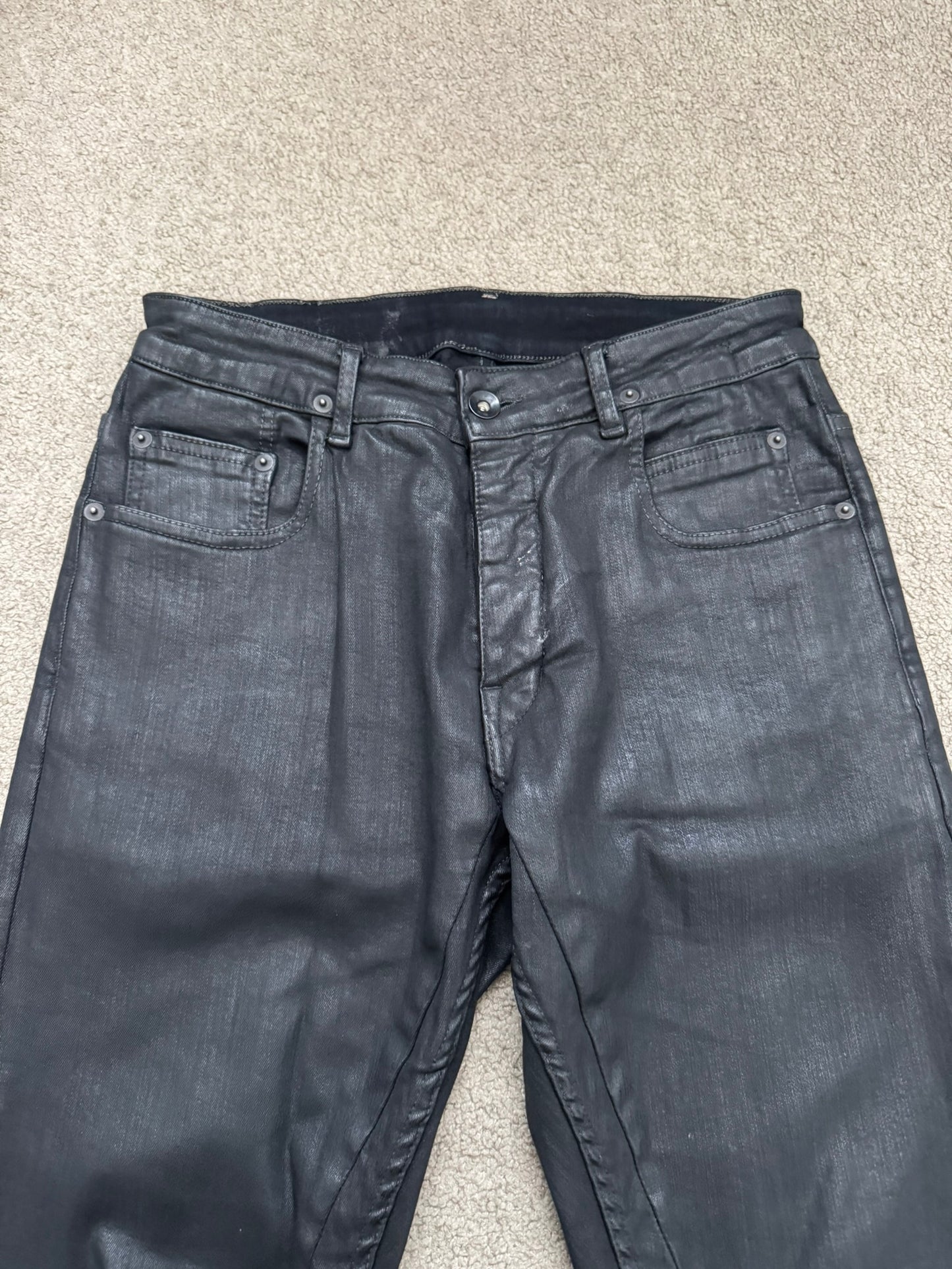 SS17 Rick Owens DRKSHDW Black Waxed Detroit Cut Denim Jeans
