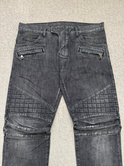 FW12 Balmain by Olivier Rousteing Quilted Zip Biker Denim Jeans