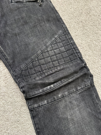 FW12 Balmain by Olivier Rousteing Quilted Zip Biker Denim Jeans