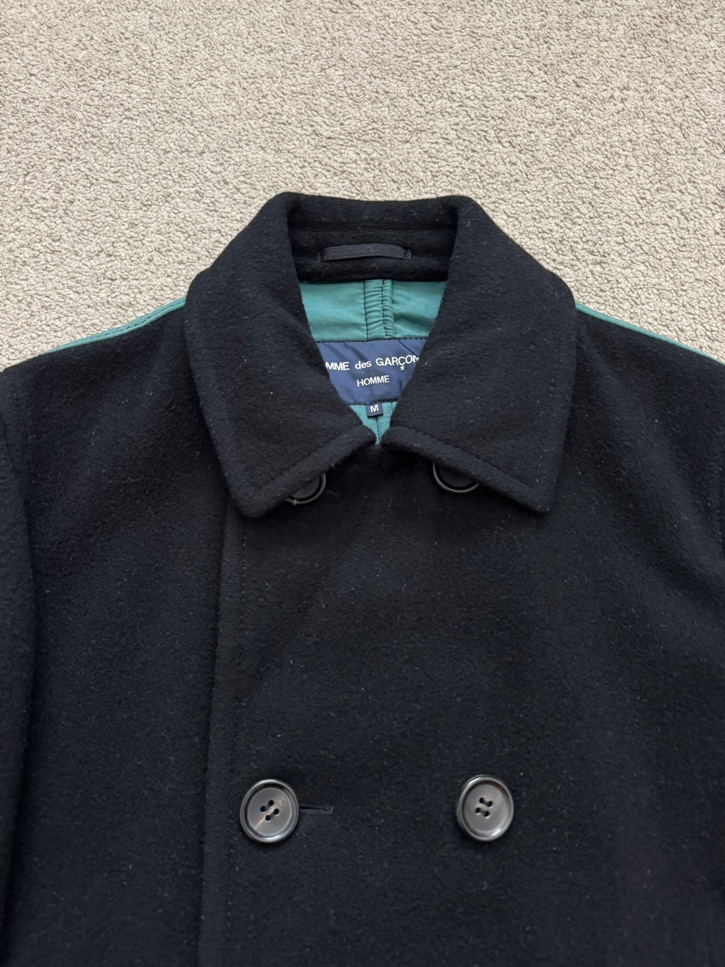 AW06 Comme Des Garcons Homme Green Lined Wool Peacoat