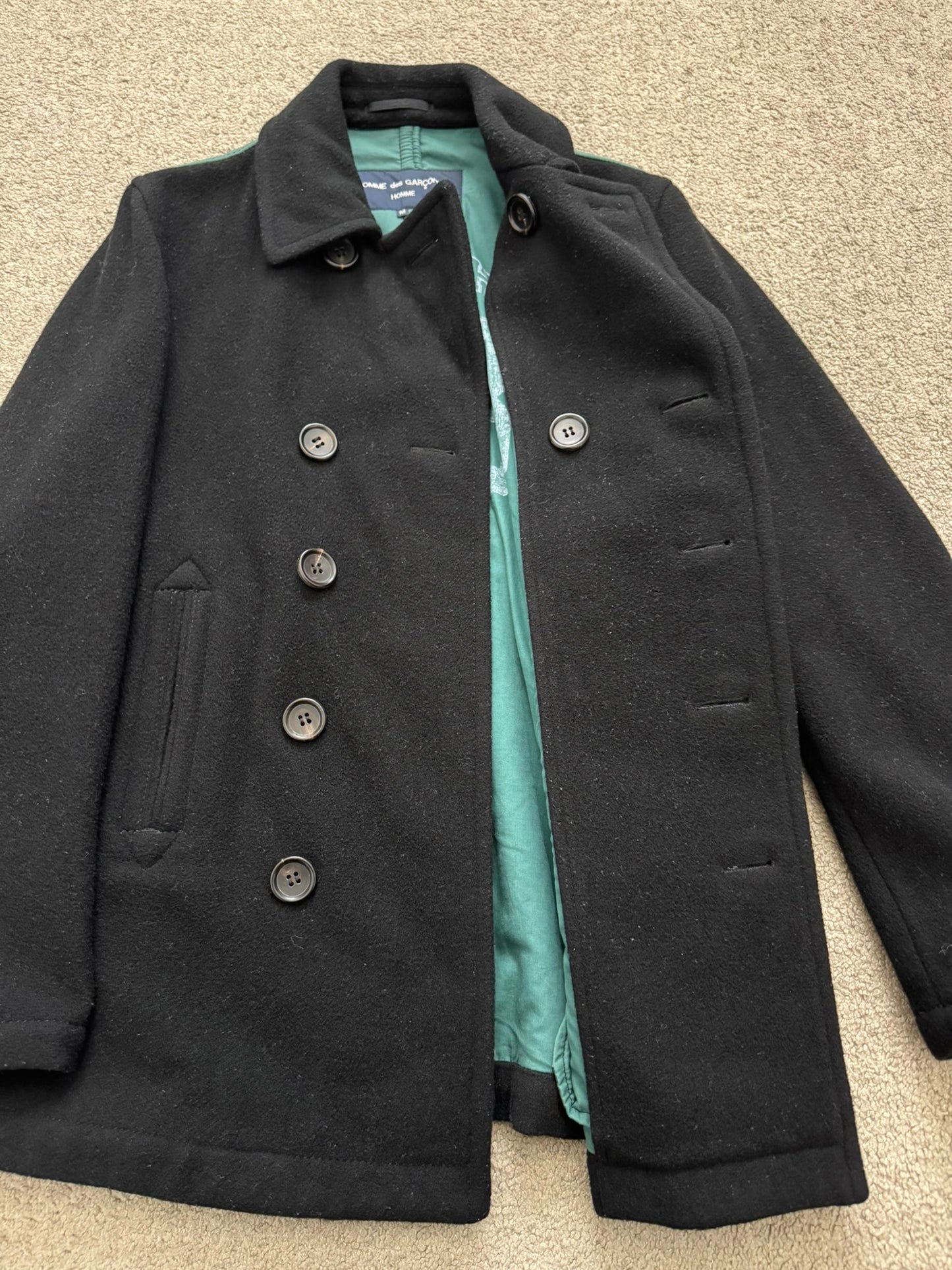 AW06 Comme Des Garcons Homme Green Lined Wool Peacoat